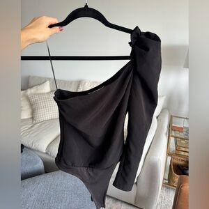 ASTR the label puff sleeve one shoulder bodysuit
